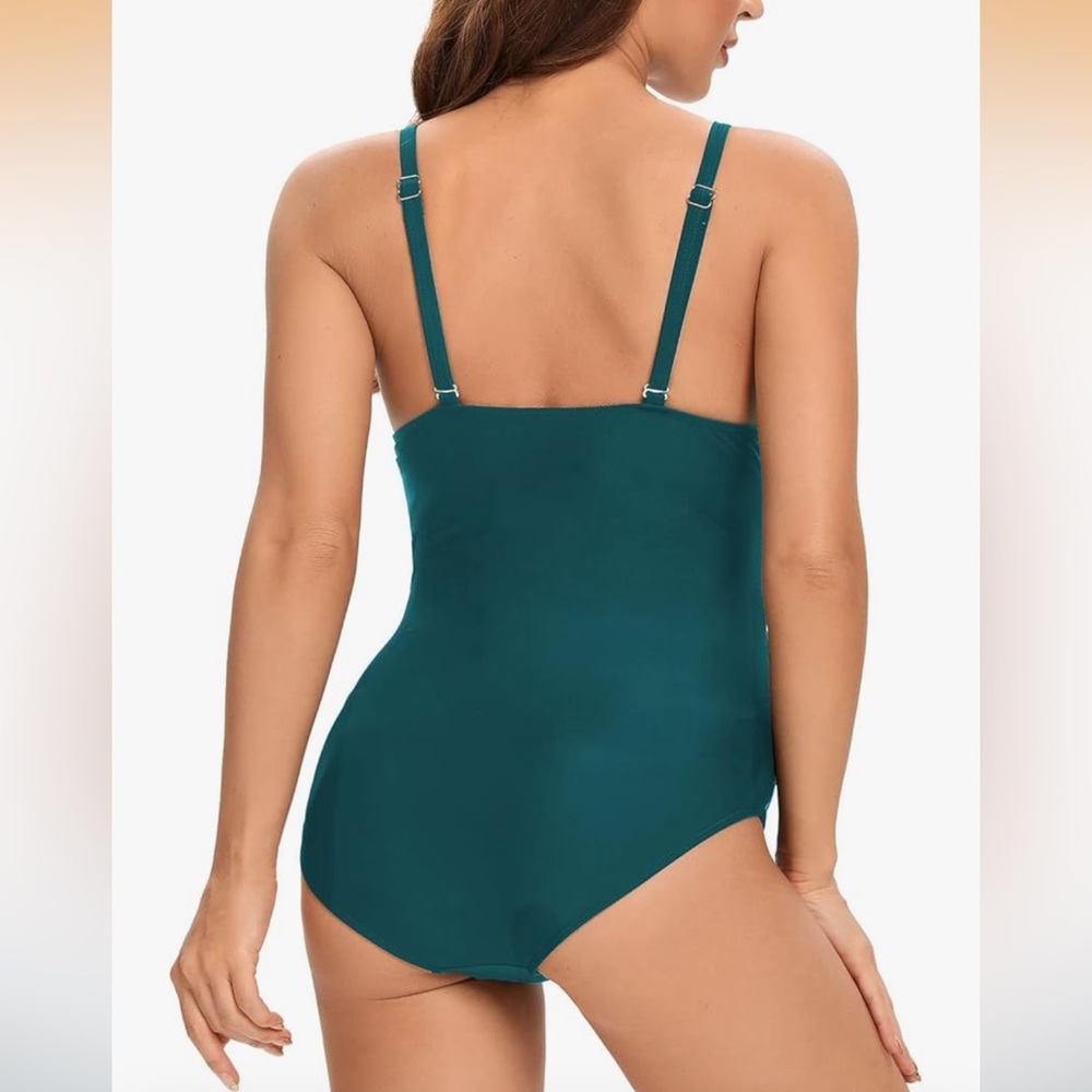 Women Maternity Swimsuit One Piece Front Cross V-Neck Pregnancy Teal Green L - Picture 3 of 3
